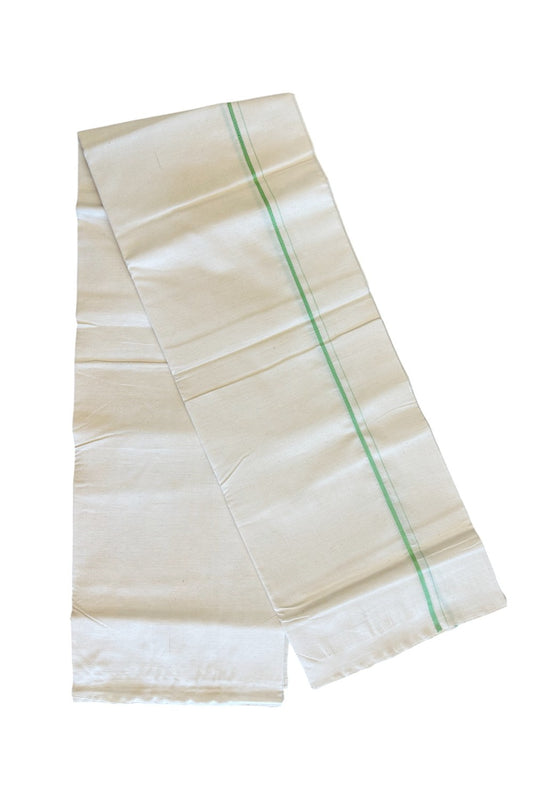 32% Discount KaithariKada 100% Cotton Balaramapuram HANDLOOM Single Mundu/Dhoti - Off White - (Unbleached)0.5 inch Parrot Green Kara Stripes- 3KK499KK