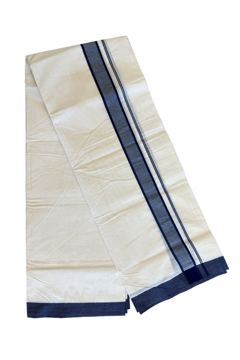 10% Discount KaithariKada Balaramapuram 100% Cotton Double Off white Mundu/Dhoti-100x100 2  inch Navy blue Kara - 3KK500KK