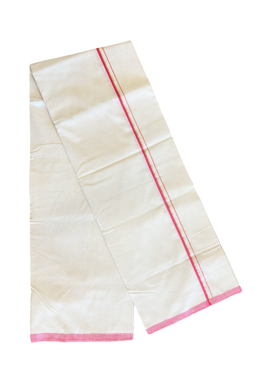 SIGNATURE KAITHARIKADA EXCLUSIVE SINGLE DHOTI - 100% Cotton Balaramapuram HANDLOOM Single Mundu/Dhoti - Off White 0.5 Inch Pink & KASAVU Kara- 3KK5010KAI