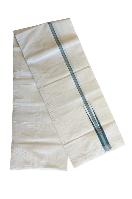 15% DISCOUNT!! KaithariKada HANDLOOM Millpaav Balaramapuram - 100% PURE Cotton OFF White Double Mundu/Dothi -  1.25 inch Puliyilakkara Green Chutty kara - 3KK5011RAM