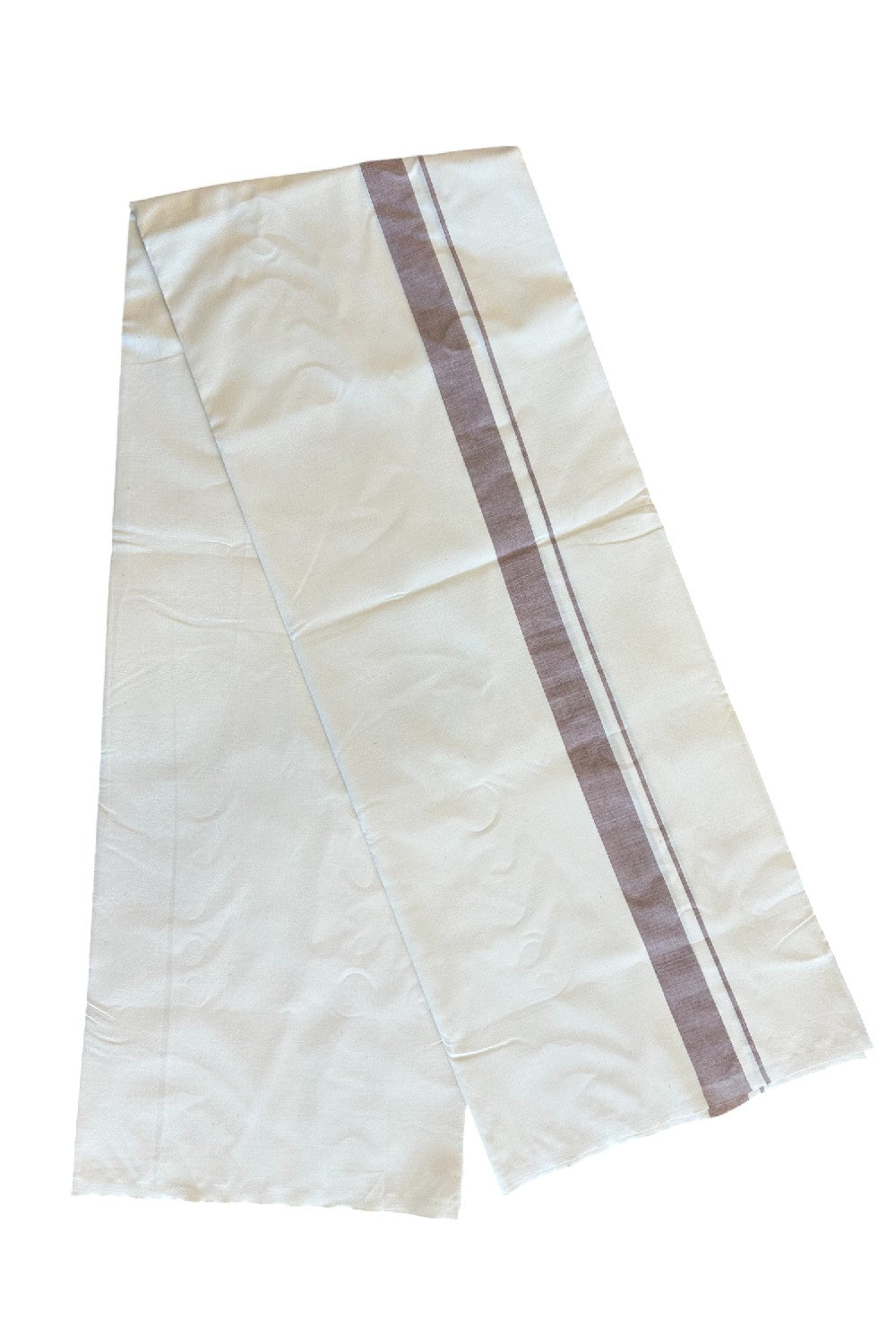 14% DISCOUNT ! KaithariKada Balaramapuram 100% COTTON SINGLE OFF WHITE - (Unbleached) Mundu/Dhoti-Twisted 100s Thread- 1.5 inch Light Brown Kara  (2 metre / 4 muzham)- 3KK5012ASH