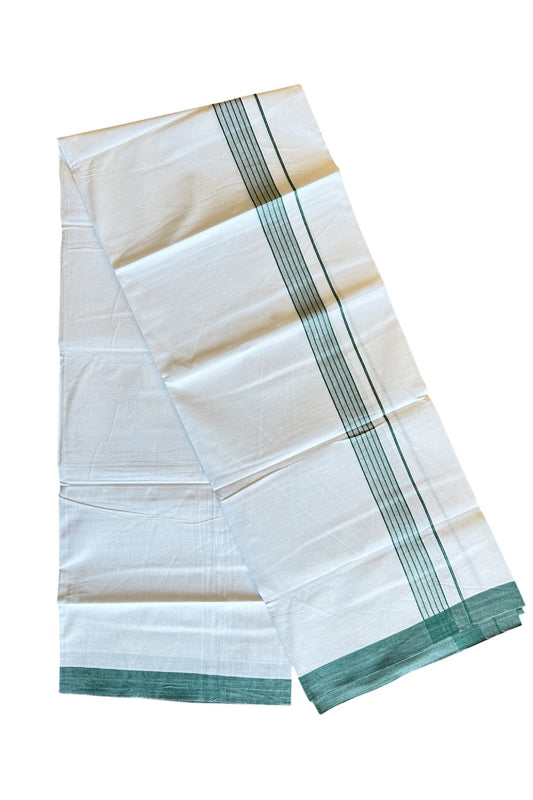 8% Discount ! Kaitharikada Balaramapuram 100% Cotton PURE WHITE SINGLE Mundu/Dothi- 1.75 inch Green Striped Kara - 3KK5032GAN