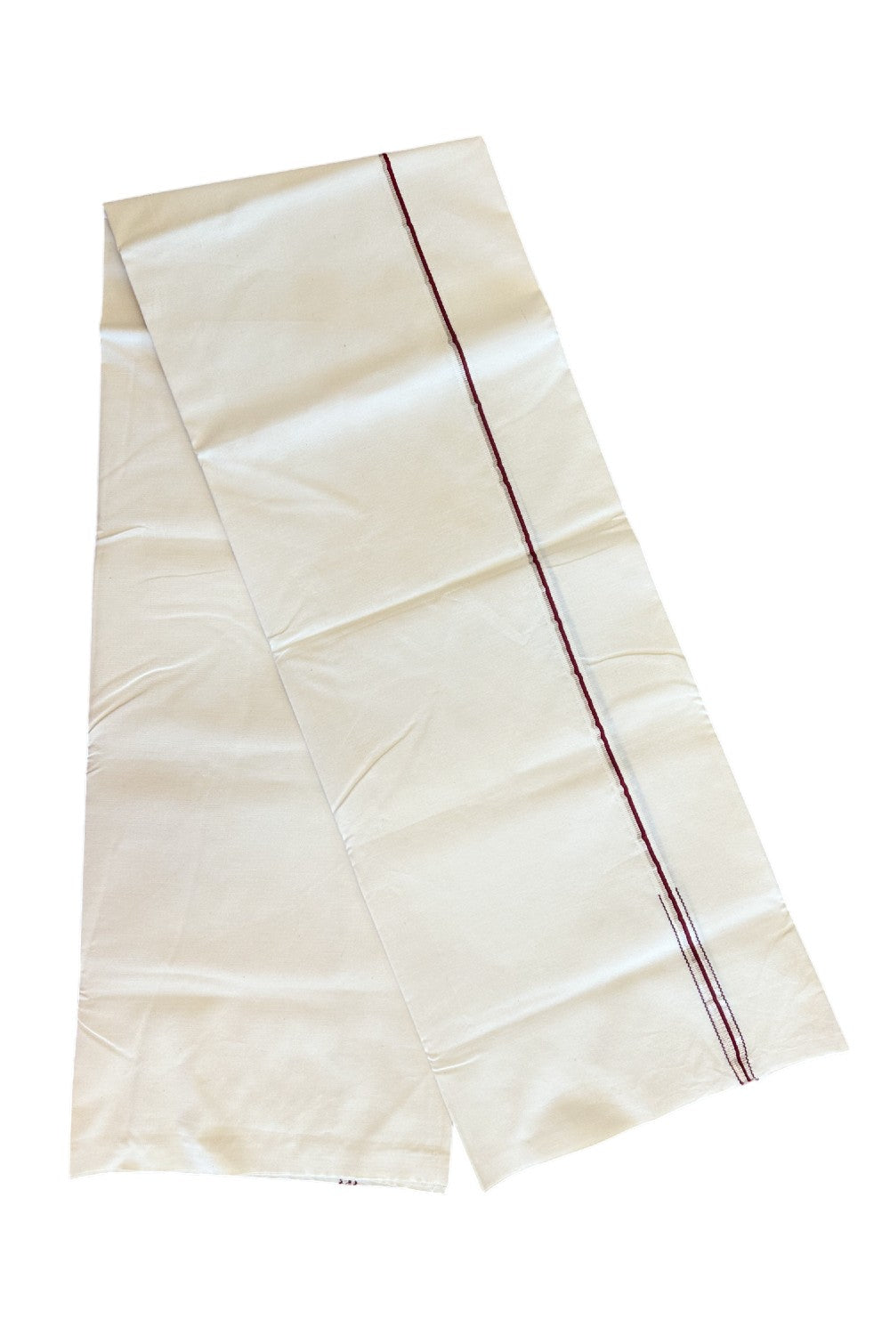 20% Discount!! KaithariKada Balaramapuram 100% COTTON SINGLE OFF WHITE - (Unbleached) Mundu/Dhoti - 100X100 - 0.5 Inch Maroon & Silver Puliyilakkara Chutty - 3KK5035ASH