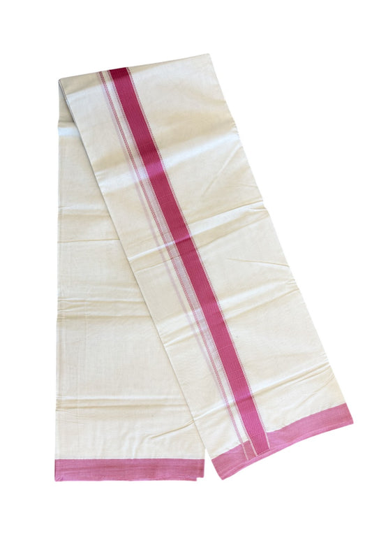 20% Discount !! KaithariKada Balaramapuram 100% Cotton Double Off white - (Unbleached) Mundu/Dhoti-100x80 - 1.75inch Dark Pink Kara 3.70 mtrs (8 Muzham) - 3KK5045ASH