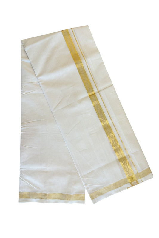 15% Discount!!! KaithariKada HANDLOOM UNAKKUPAAV Balaramapuram - 100% PURE Cotton off white Double Mundu/Dhoti - 1.65 inch Kasavu Stripes Kara - 3KK504RAM