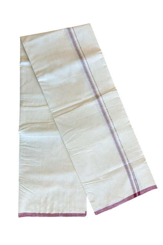 SIGNATURE KAITHARIKADA EXCLUSIVE SINGLE DHOTI - 30% Discount!!! 100% Cotton Balaramapuram HANDLOOM Single Mundu/Dhoti - Off White -  (Unbleached) - 1 cm Maroon & Silver KASAVU Chutty Kara (2 meter / 4 muzham) - 3KK5050KAI