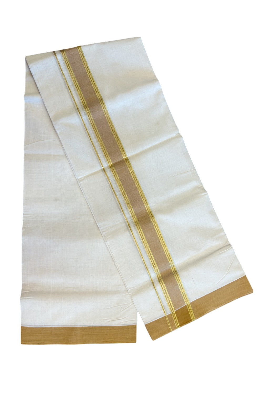 21% Discount KaithariKada HANDLOOM Unakkupaav Balaramapuram - 100% PURE Cotton Off White - 100x100 Double Mundu/Dhoti -  2.25 inch Kasavu Light Brown Kara- 223