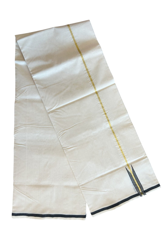 19% DISCOUNT!! KaithariKada HANDLOOM Unakkupaav Balaramapuram - 100% PURE Cotton OFF White Double - (Unbleached) Mundu/Dothi - 2 cm Kasavu gold striped black puliyilakkara Chutty - 3KK5065KK