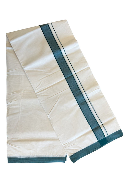 10% DISCOUNT! KaithariKada Balaramapuram 100% Cotton Double Off white - (Unbleached) - Mundu/Dhoti-100X100 - 2 inch Green Kara- 30.