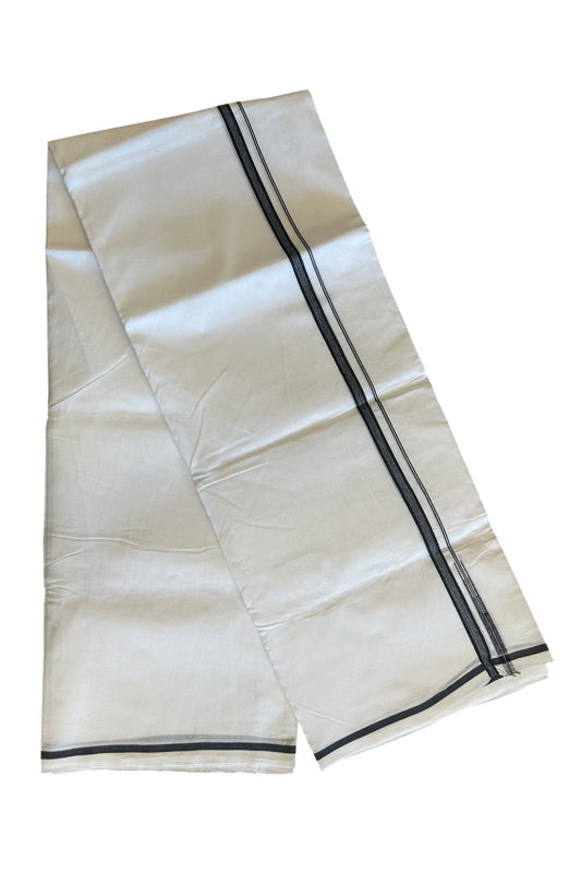 23% DISCOUNT!! KaithariKada Balaramapuram 100% Cotton PURE WHITE Double Mundu/Dhoti-100x100  1.cm Puliyilakkara Chutty Shaded Black-26