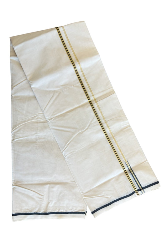 22% DISCOUNT! KaithariKada BALARAMAPURAM  - 100% PURE Cotton Double - (Unbleached) Mundu/Dhoti - Puliyilakkara Chutty Kasavu &1.cm  Black Kara-2.