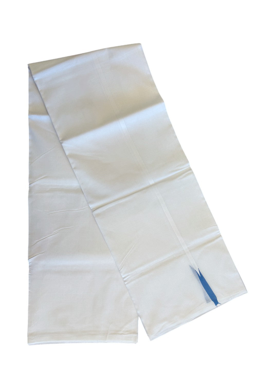 19% DISCOUNT ! KaithariKada Balaramapuram 100%  COTTON  DOUBLE PURE WHITE Mundu/Dhoti - 100X100 - 1 cm Puliyilakkara Sapphire Blue Chutty - 3KK5066KK