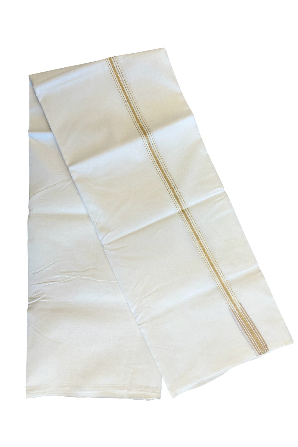 9% Discount!! KaithariKada Balaramapuram 100% Cotton PURE WHITE Double Mundu/Dhoti-100x100 1.5 cm - Puliyilakkara Chutty 6 line Kasavu & Sand Brown- 3KK5067KK