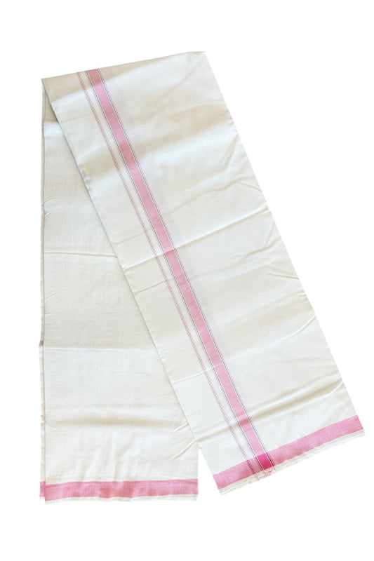 32% Discount ! KaithariKada 100% Cotton Balaramapuram HANDLOOM Single Mundu/Dhoti - Off White - (Unbleached) 1.Inch (2 meter / 4 muzham) Pink & Black Stripes- KK32KAI