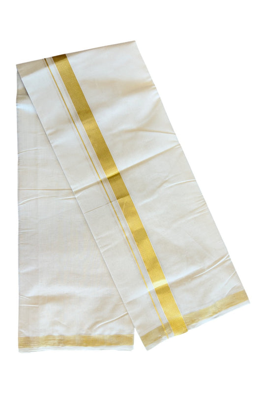 19% Discount !! KaithariKada HANDLOOM Millpaav Balaramapuram - 100% PURE Cotton Off white (Unbleached) Double Mundu/Dhoti - 1.75 inch Kasavu Kara - 3KK5082RAM