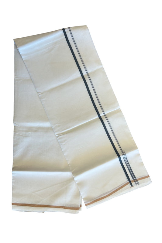 19% DISCOUNT!!  KaithariKada Balaramapuram 100% Cotton PURE WHITE Double Mundu/Dhoti-100x100 1 cm Puliyilakkara Ash Gray Chutty Kara - 3KK5086ASH