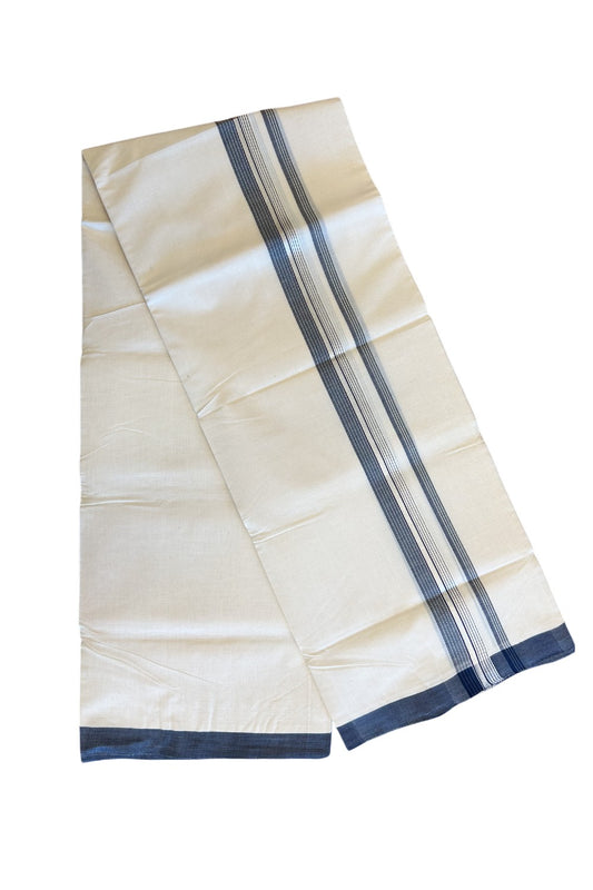 19% Discount! KaithariKada HANDLOOM UNAKKUPAAV Balaramapuram - 100% Cotton Double OFF White (Unbleached) - Mundu/Dhoti - 100x100 2.25 inch BLACK & Silver kasavu Stripes Kara - 3KK5096YAR