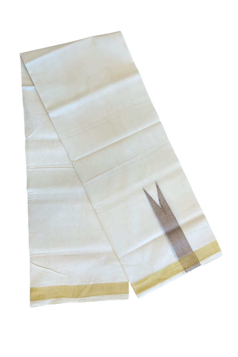 30% DISCOUNT ! KaithariKada HANDLOOM Unakkupaav Balaramapuram - 100% PURE Cotton Off White - (Unbleached) Double Mundu/Dhoti - 100x100  Kasavu 1.5 Inch BROWN Chutty - 3KK5097ABH