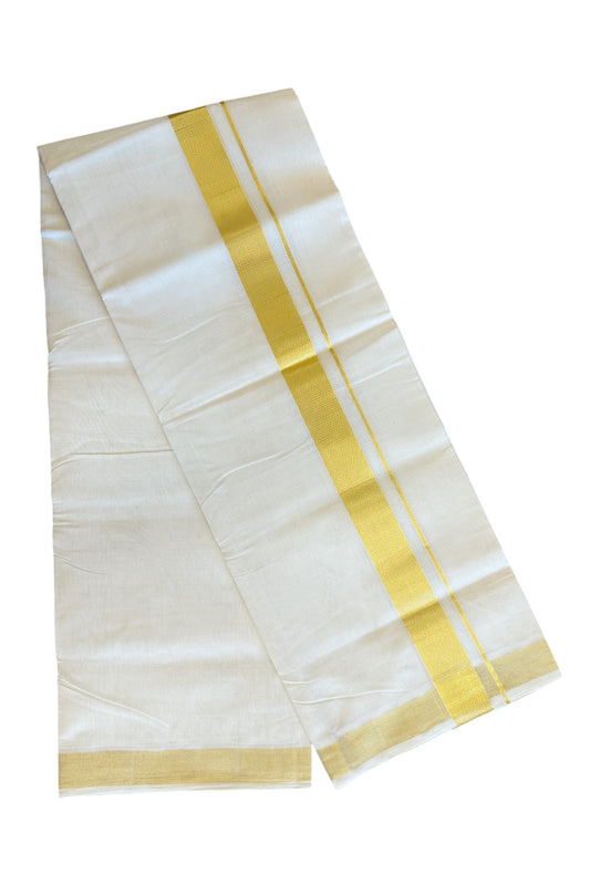 30% DISCOUNT ! KaithariKada HANDLOOM Unakkupaav Balaramapuram - 100% PURE Cotton Off White - (Unbleached) Double Mundu/Dhoti - 2.25 inch Gold Kasavu Kara - 3KK5107ABH