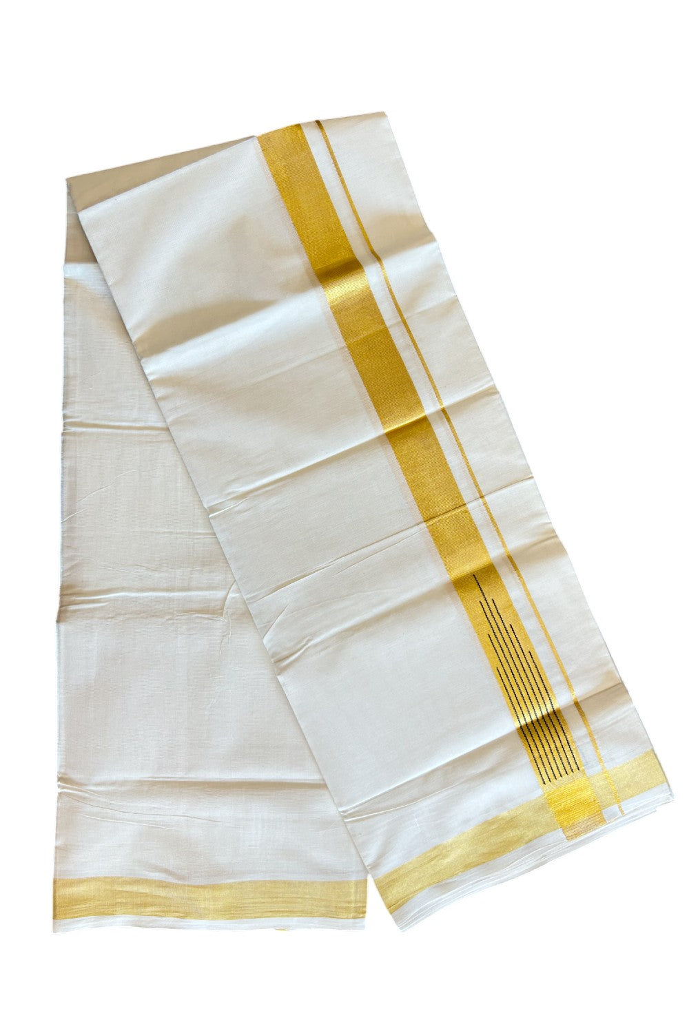 19% DISCOUNT ! KaithariKada Balaramapuram 100%  Cotton Double Off white - (Unbleached) Mundu/Dhoti-100X100 - 1.5 inch KASAVU & Black Chutty kara - 3KK5110THI