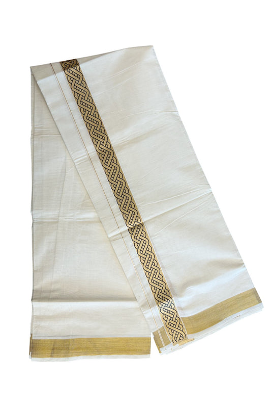 20% DISCOUNT ! KaithariKada Balaramapuram Mixed Cotton OFF White (Unbleached) Double  Mundu/Dhoti - 80x80 Thread Mixed Cotton - 2 inch Gold kasavu & Black designer kara - 3KK5113PMC