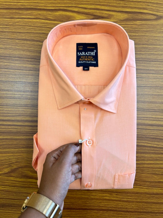 10% Discount ! NEW !! Kaitharikada - 100% Pure Cotton CREAMY PEACH COLOUR SARATHI The Authentic Quality Clothing  HALF Sleeve shirt.- 3KK6015SAR