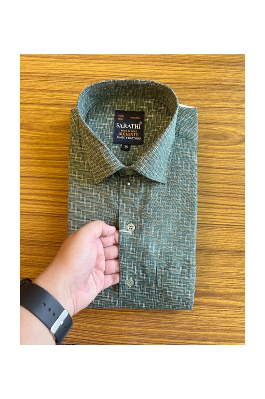 10% Discount ! NEW !! Kaitharikada - 100% Pure Cotton MULTI COLOUR DARK GREEN & BROWN WHITE Design SARATHI The  Authentic Quality Clothing FULL Sleeve shirt.- 3KK6020SAR