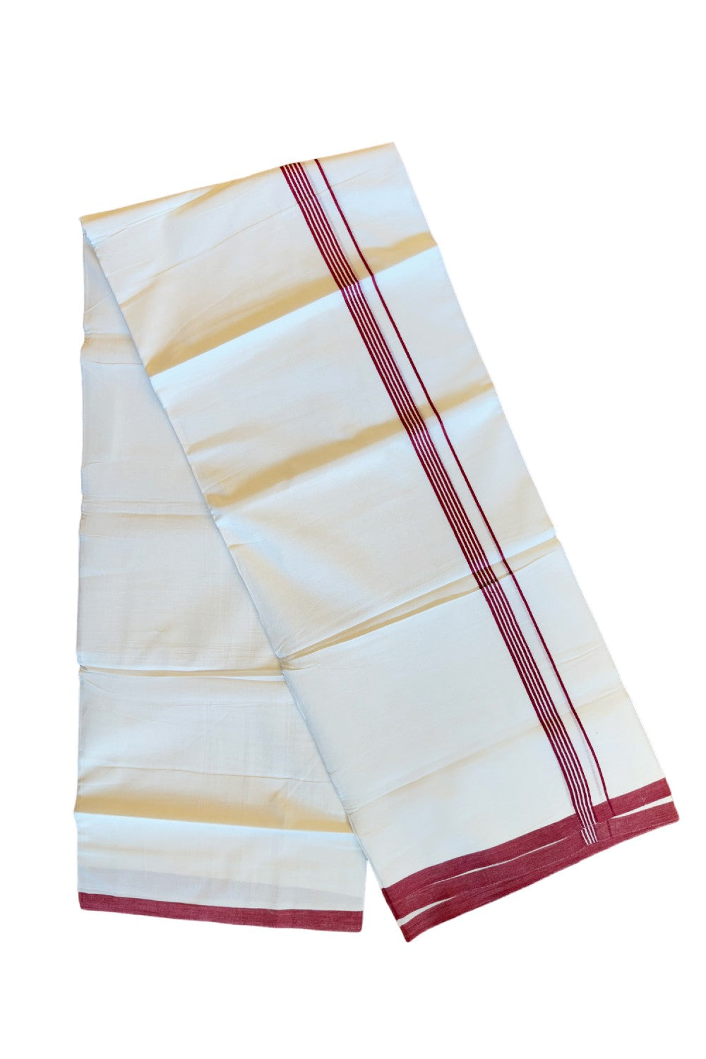 26% DISCOUNT!!! KaithariKada Balaramapuram 100% Cotton Double PURE white Mundu/Dhoti-100x100  1 Inch  MAGENTA Striped kara - 3KK84CEE