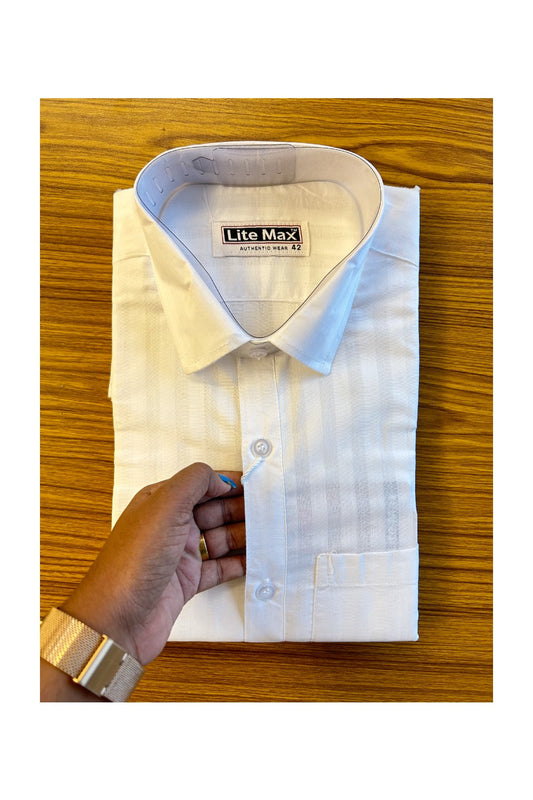 NEW!! Kaitharikada- 100% Cotton PURE WHITE Striped Authentic Full Sleeve shirt - 3KKJAUTH.