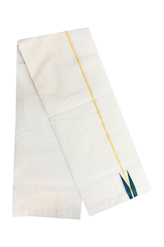 15% DISCOUNT! KaithariKada BALARAMAPURAM HANDLOOM Unakkupaav- 100% PURE Cotton 100x100 Double Mundu/Dhoti OFF WHITE (Unbleached) - PULIYILAKKARA Gold  Kasavu & GREEN Chutty KARA- 3RAM24.