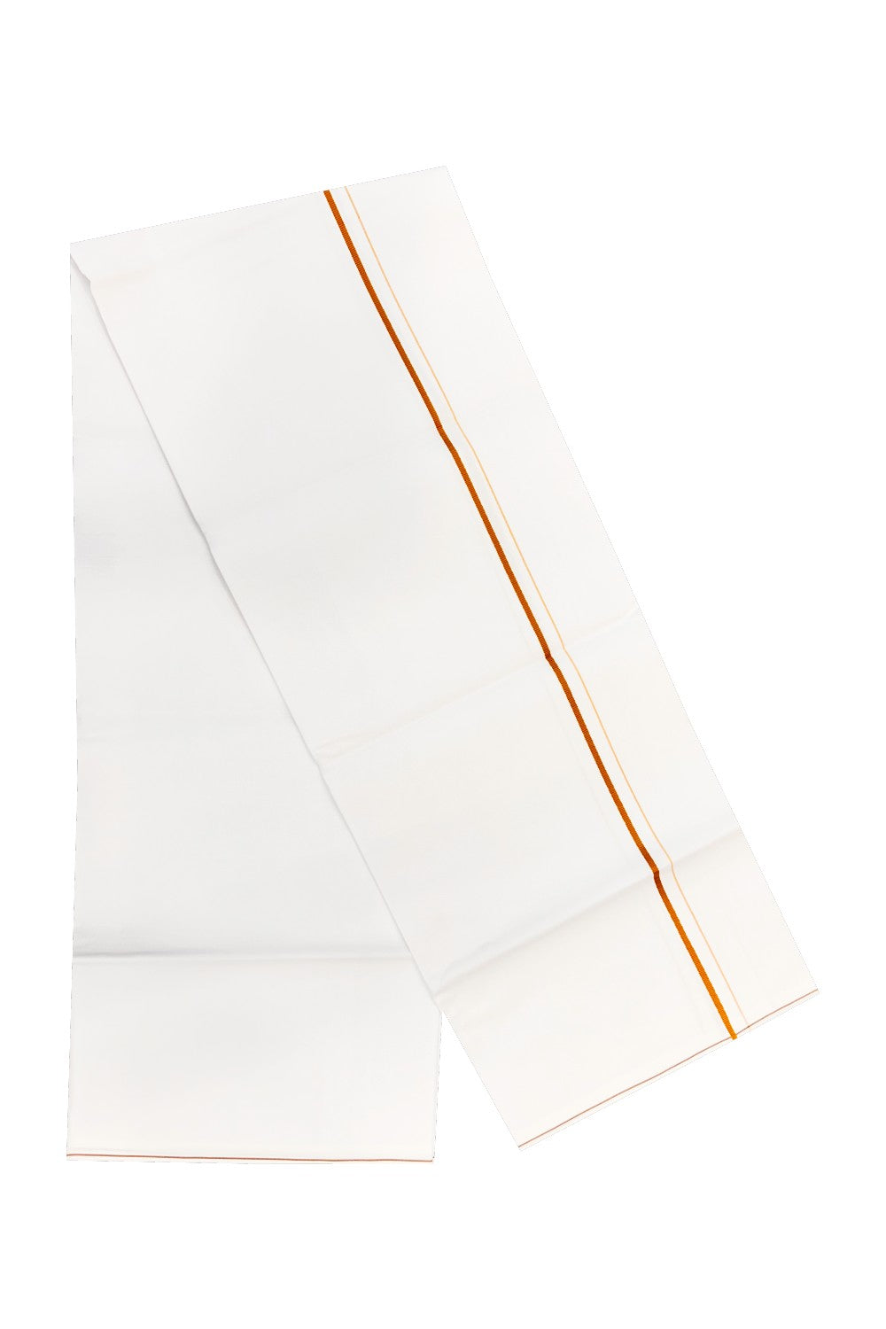 15% OFFER!! KaithariKada 100% Cotton PURE WHITE SINGLE Mundu/Dhoti-40X40 Light Brown 1.5cm (2 meter / 4 muzham) Kara- 3sar