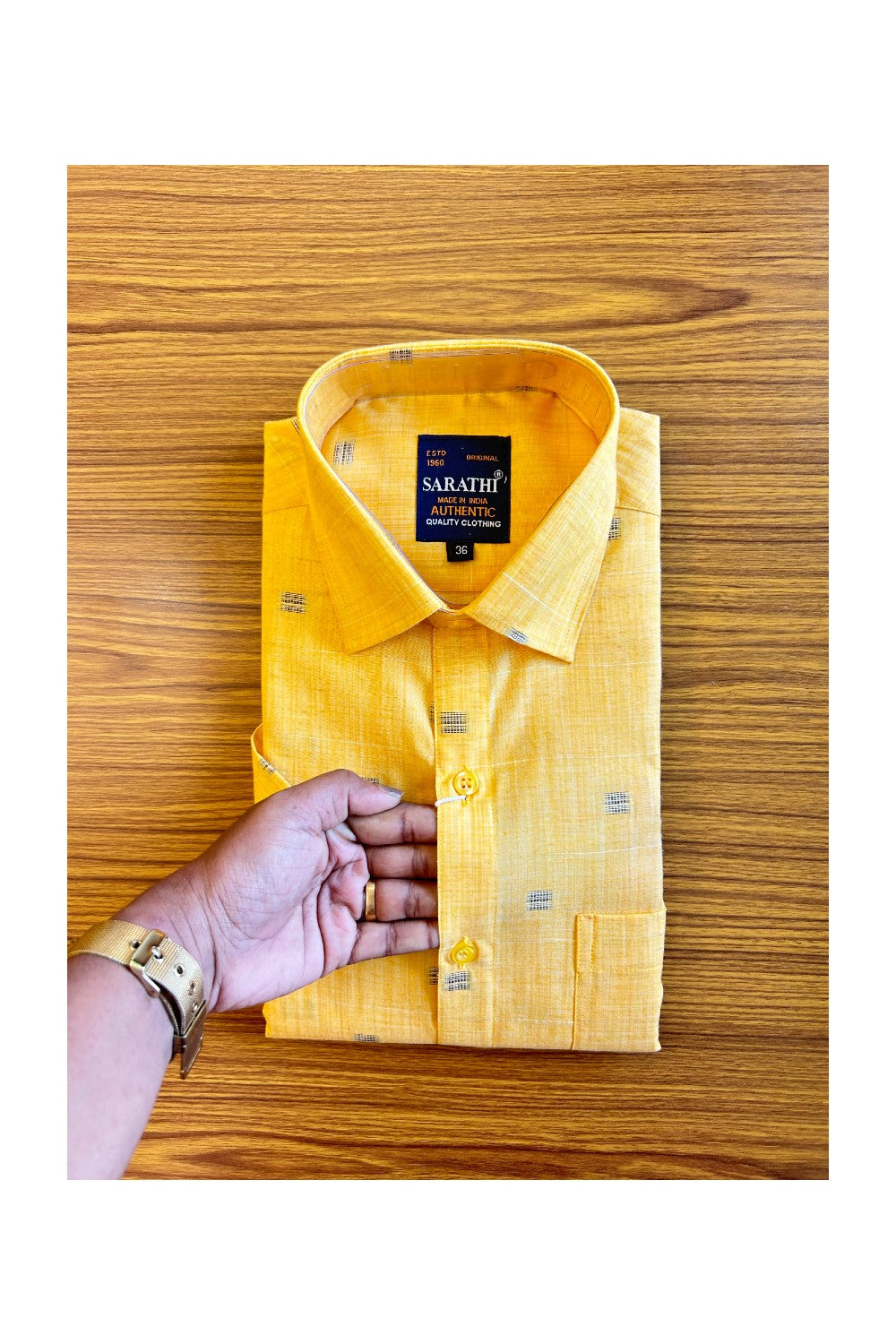 NEW !! Kaitharikada- 100% Pure Cotton Yellow Sarathi Authentic Quality Clothing HALF Sleeve Shirt.- 3KK444SAR.