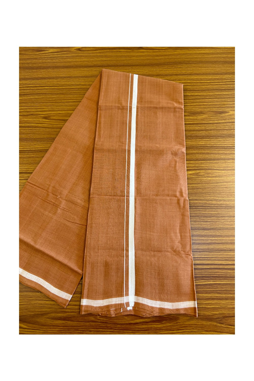 KaithariKada 100% Pure Cotton - HANDLOOM Single Mundu/Dhoti KAVI Brown COLOUR BODY & White 2.5cm Kara- 3KK449VIN