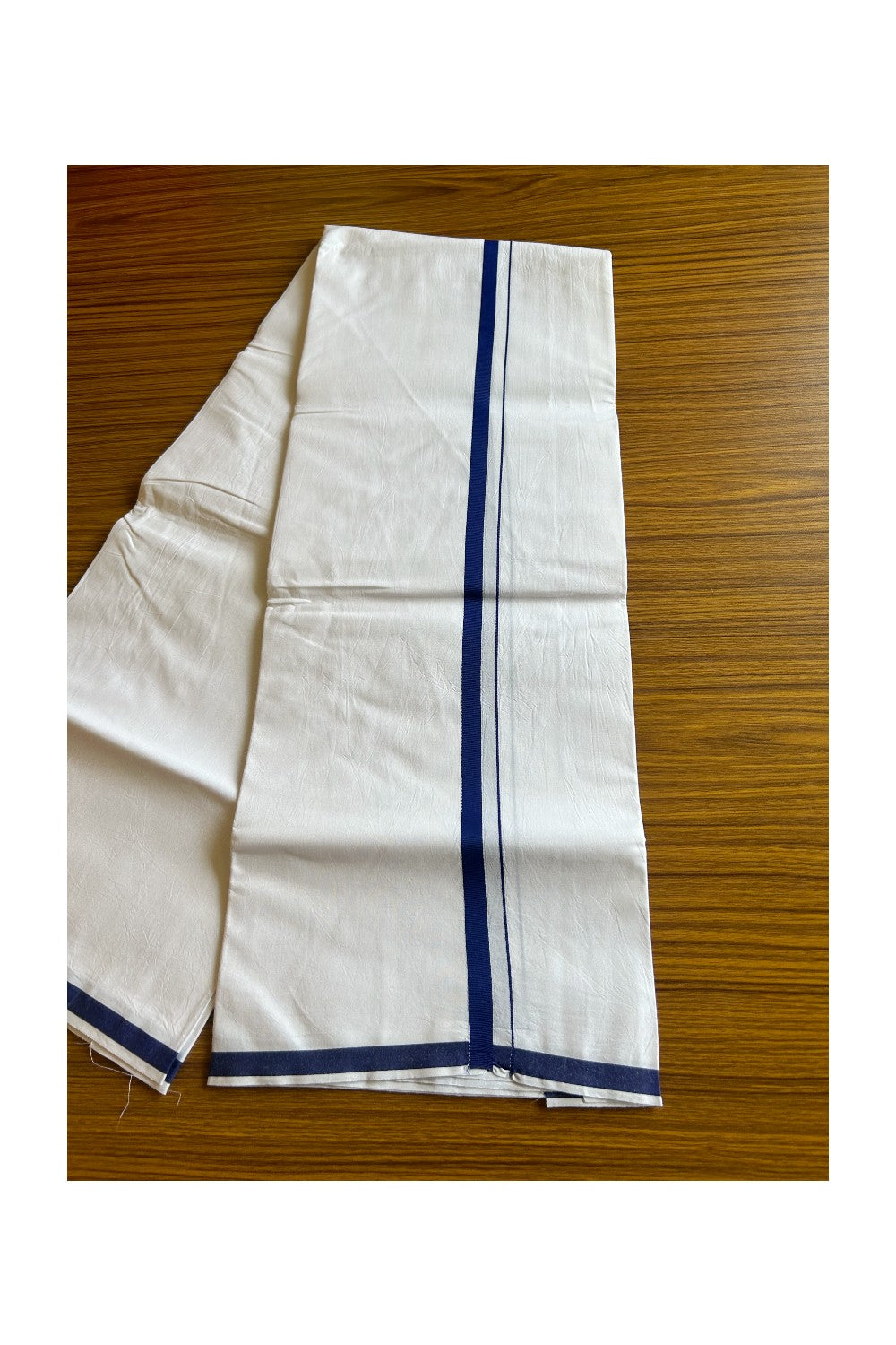 KaithariKada 100% Cotton PURE WHITE SINGLE Mundu/Dhoti- 40X40 Navy Blue 2.cm Kara- 3KK487KK