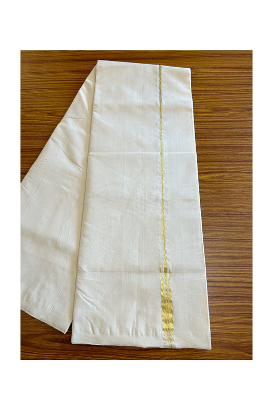 8% DISCOUNT!! KaithariKada HANDLOOM Millpaav Balaramapuram - 100% PURE Cotton OFF White - (Unbleached) Double Mundu/Dothi - 1 inch puliyilakkara Kasavu chutty - 3KK5029RAM