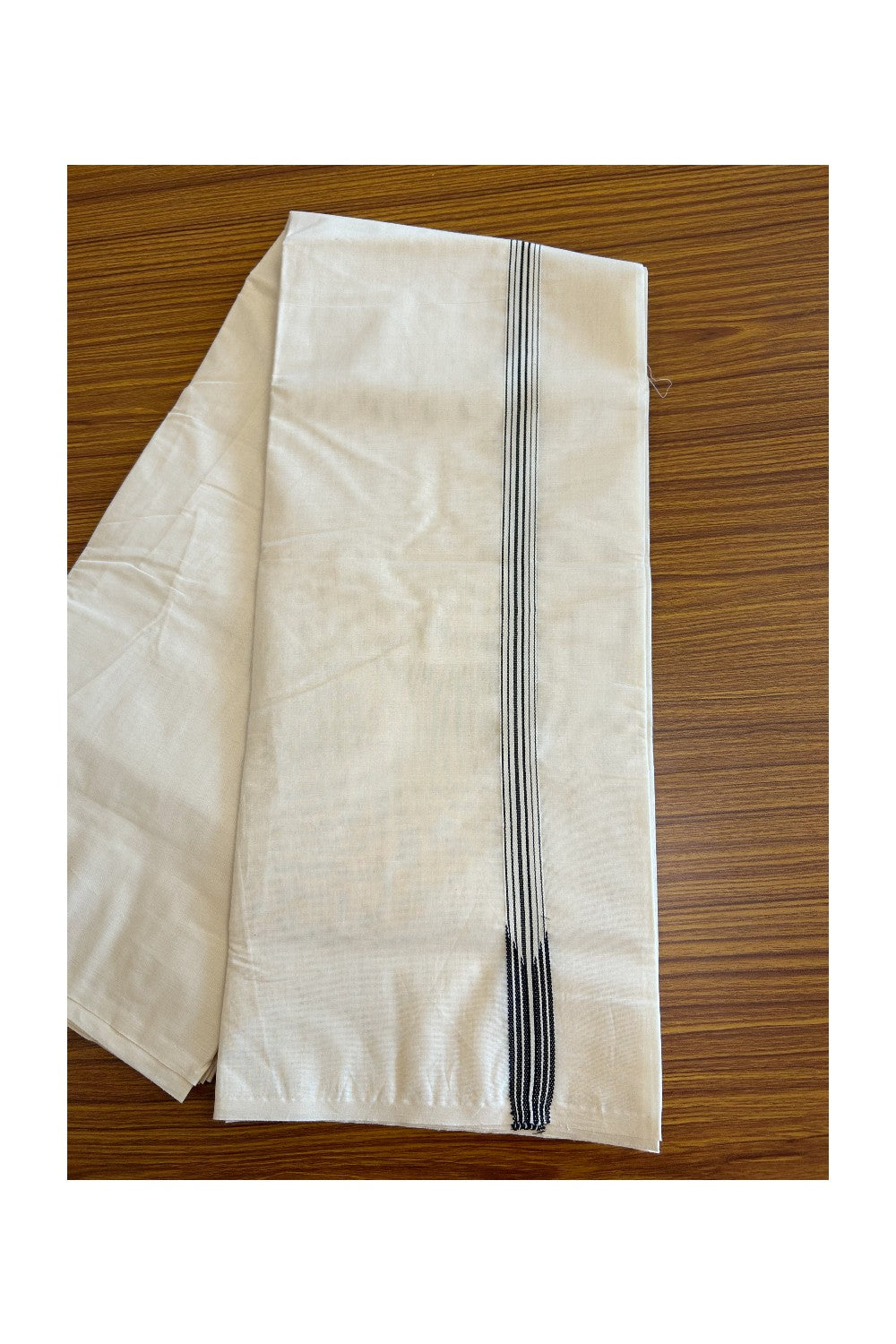 19% DISCOUNT ! KaithariKada Balaramapuram 100%  COTTON DOUBLE OFF WHITE - (Unbleached) Mundu/Dhoti-100X100- 0.75 Inch 6 Line Puliyilakkara Black Chutty Kara - 3KK5079ASH