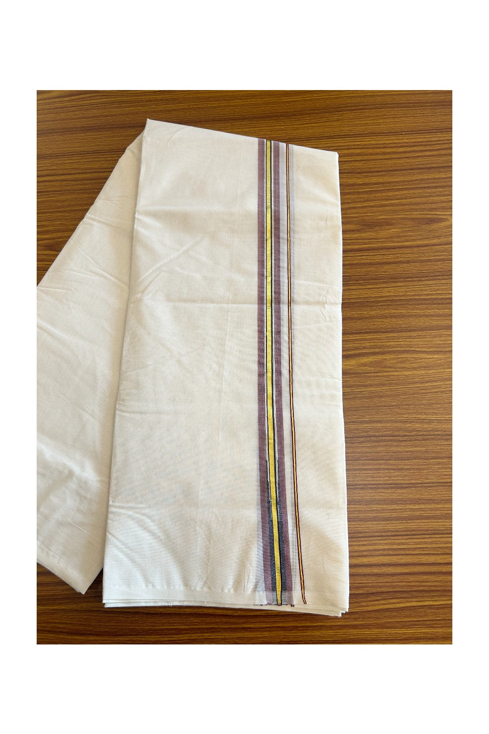 SHORT DHOTI SPECIAL! Kaitharikada.com - 19% Discount! Balaramapuram Double Off white - (Unbleached) Mundu/Dhoti - 100X100 - 1.25 inch Kara & 45 inches Height Puliyilakkara Chutty Kasavu Maroon & Blue Kara - 3KK5088ASH