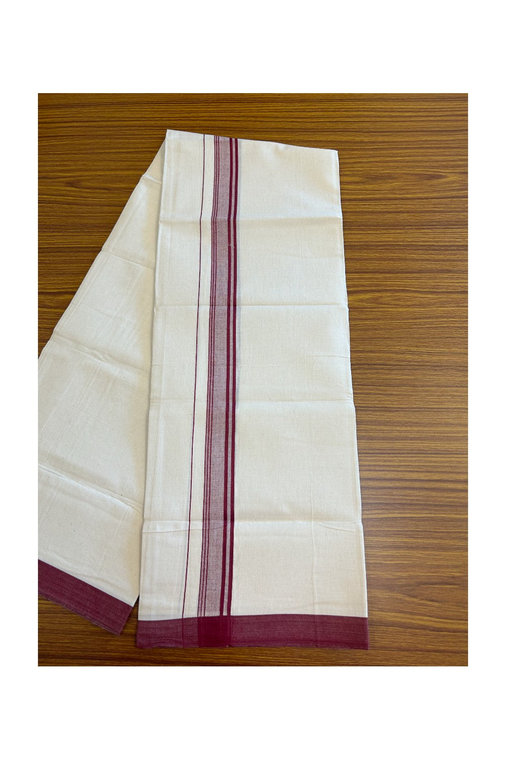 8% Discount ! Kaitharikada Balaramapuram 100% Cotton OFF WHITE SINGLE Mundu/Dothi (40s) - 1.75 inch Maroon & White shaded Stripes Kara (2 meter / 4 muzham) - 3KK5114THI