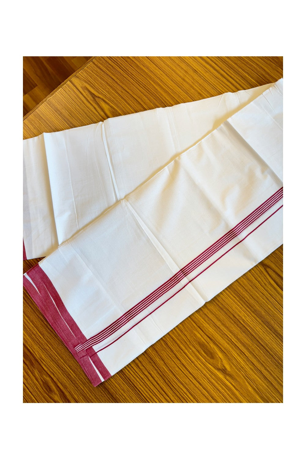 26% DISCOUNT!!! KaithariKada Balaramapuram 100% Cotton Double PURE white Mundu/Dhoti-100x100  1 Inch  MAGENTA Striped kara - 3KK84CEE