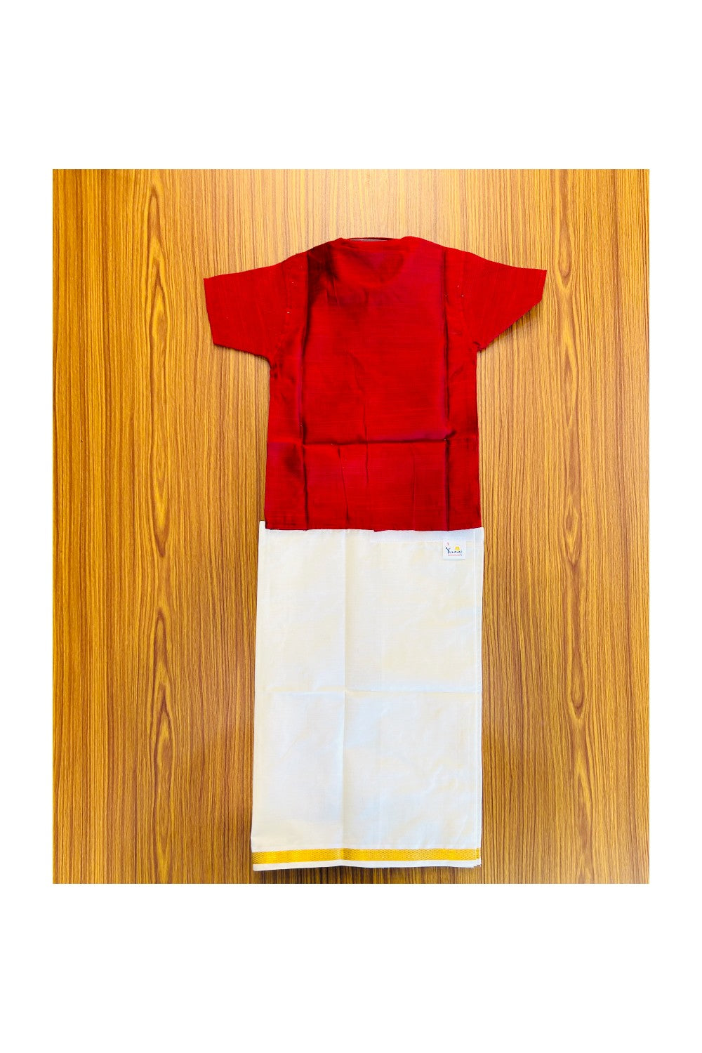 10% DISCOUNT !!! Yuvraj-Traditional South Indian Kids Shirt & Dhoti- Maroon Shirt Off white Kasavu Dhoti Age 1- 3KK89YUV1.