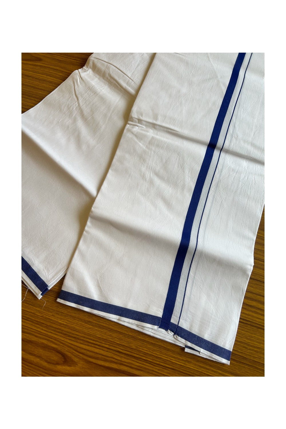 KaithariKada 100% Cotton PURE WHITE SINGLE Mundu/Dhoti- 40X40 Navy Blue 2.cm Kara- 3KK487KK