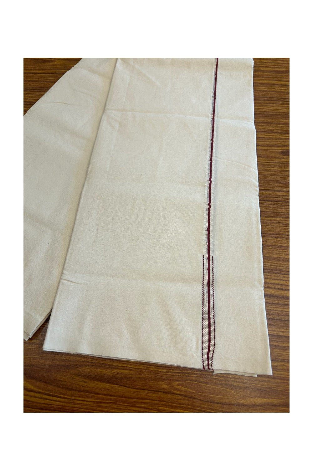 20% Discount!! KaithariKada Balaramapuram 100% COTTON SINGLE OFF WHITE - (Unbleached) Mundu/Dhoti - 100X100 - 0.5 Inch Maroon & Silver Puliyilakkara Chutty - 3KK5035ASH