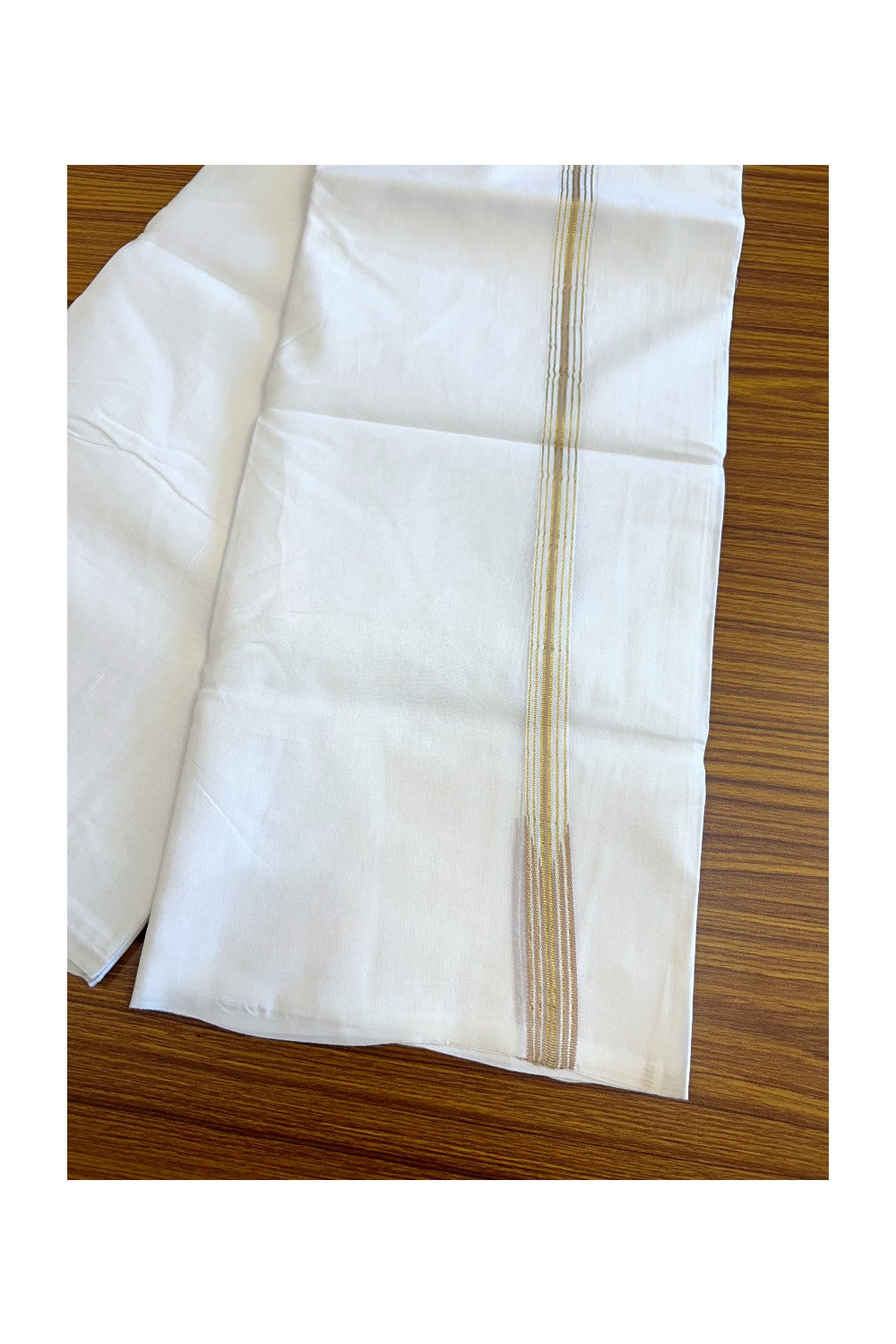 9% Discount!! KaithariKada Balaramapuram 100% Cotton PURE WHITE Double Mundu/Dhoti-100x100 1.5 cm - Puliyilakkara Chutty 6 line Kasavu & Sand Brown- 3KK5067KK