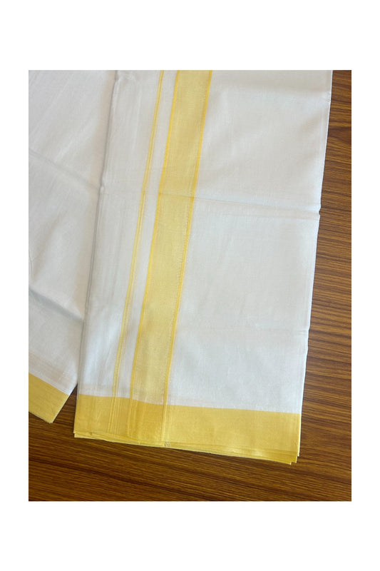 20% Discount !! Kaitharikada Balaramapuram 100% Cotton Pure WHITE Double Mundu/Dothi-100x80  2.25 Inch Yellow shaded kara - 3KK5085VIN