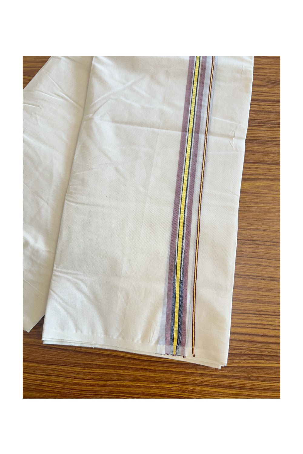 SHORT DHOTI SPECIAL! Kaitharikada.com - 19% Discount! Balaramapuram Double Off white - (Unbleached) Mundu/Dhoti - 100X100 - 1.25 inch Kara & 45 inches Height Puliyilakkara Chutty Kasavu Maroon & Blue Kara - 3KK5088ASH