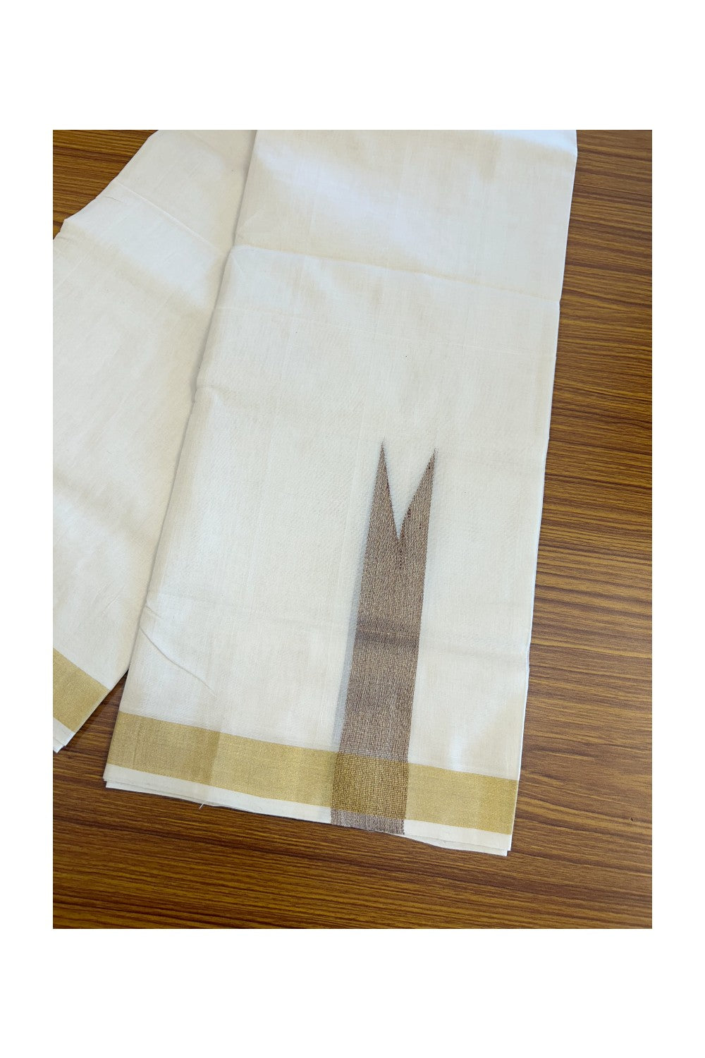 30% DISCOUNT ! KaithariKada HANDLOOM Unakkupaav Balaramapuram - 100% PURE Cotton Off White - (Unbleached) Double Mundu/Dhoti - 100x100  Kasavu 1.5 Inch BROWN Chutty - 3KK5097ABH