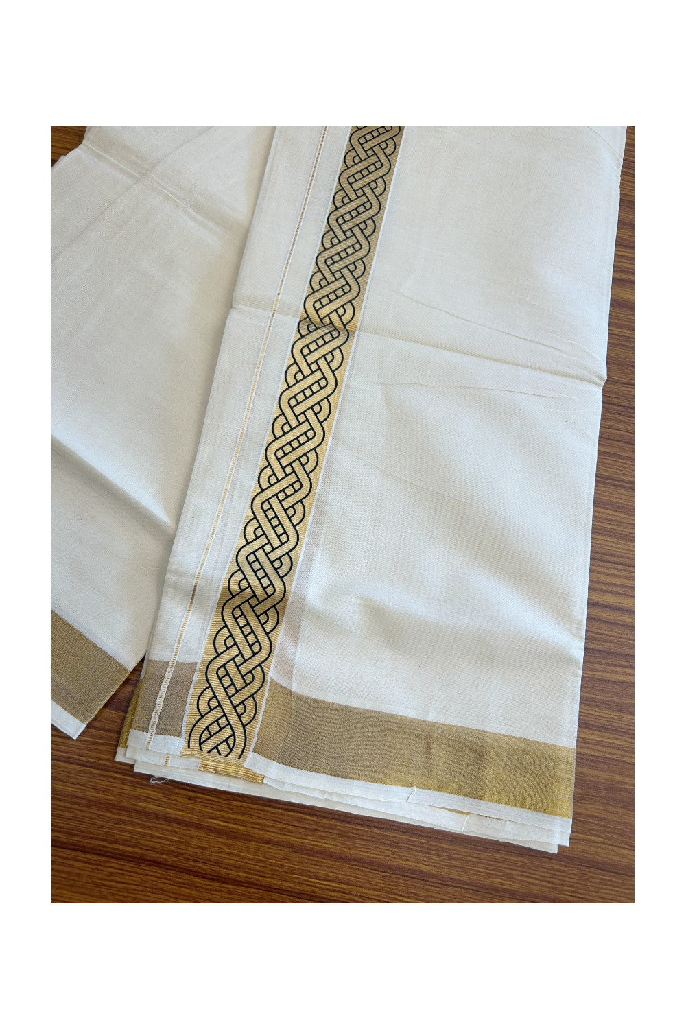 20% DISCOUNT ! KaithariKada Balaramapuram Mixed Cotton OFF White (Unbleached) Double  Mundu/Dhoti - 80x80 Thread Mixed Cotton - 2 inch Gold kasavu & Black designer kara - 3KK5113PMC