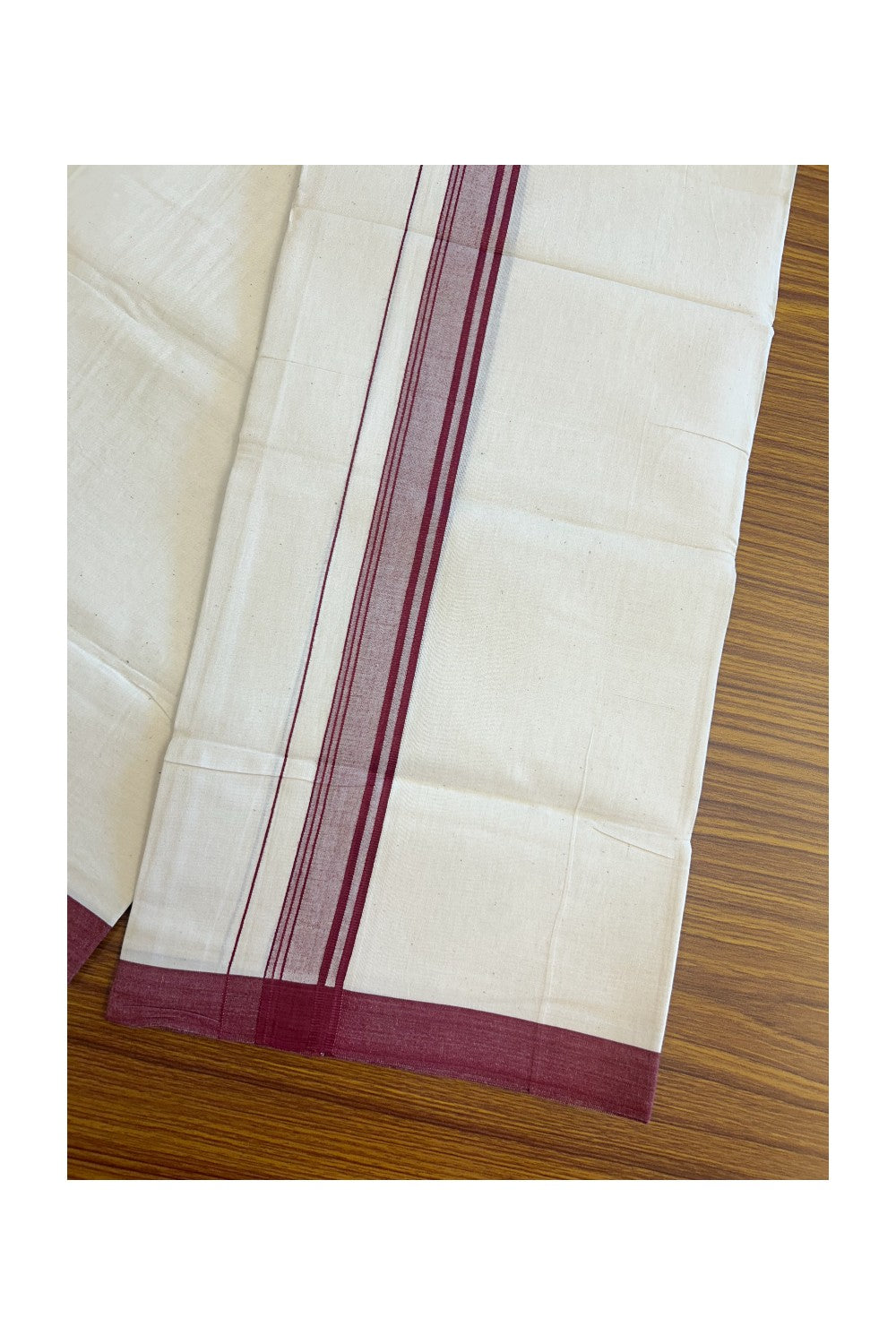 8% Discount ! Kaitharikada Balaramapuram 100% Cotton OFF WHITE SINGLE Mundu/Dothi (40s) - 1.75 inch Maroon & White shaded Stripes Kara (2 meter / 4 muzham) - 3KK5114THI