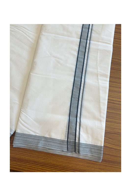 19% Discount ! KaithariKada Balaramapuram 100% Cotton Double Off white - (Unbleached) - Mundu/Dhoti- 100x100 - 1.5 inch Black Striped Kara.- 3KK5117ASH