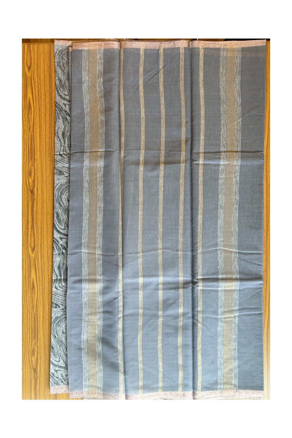 KaithariKada- Balaramapuram Saree - 100% PURE Cotton Silk  - Ash Grey & Black Design - 3KK1004DHA